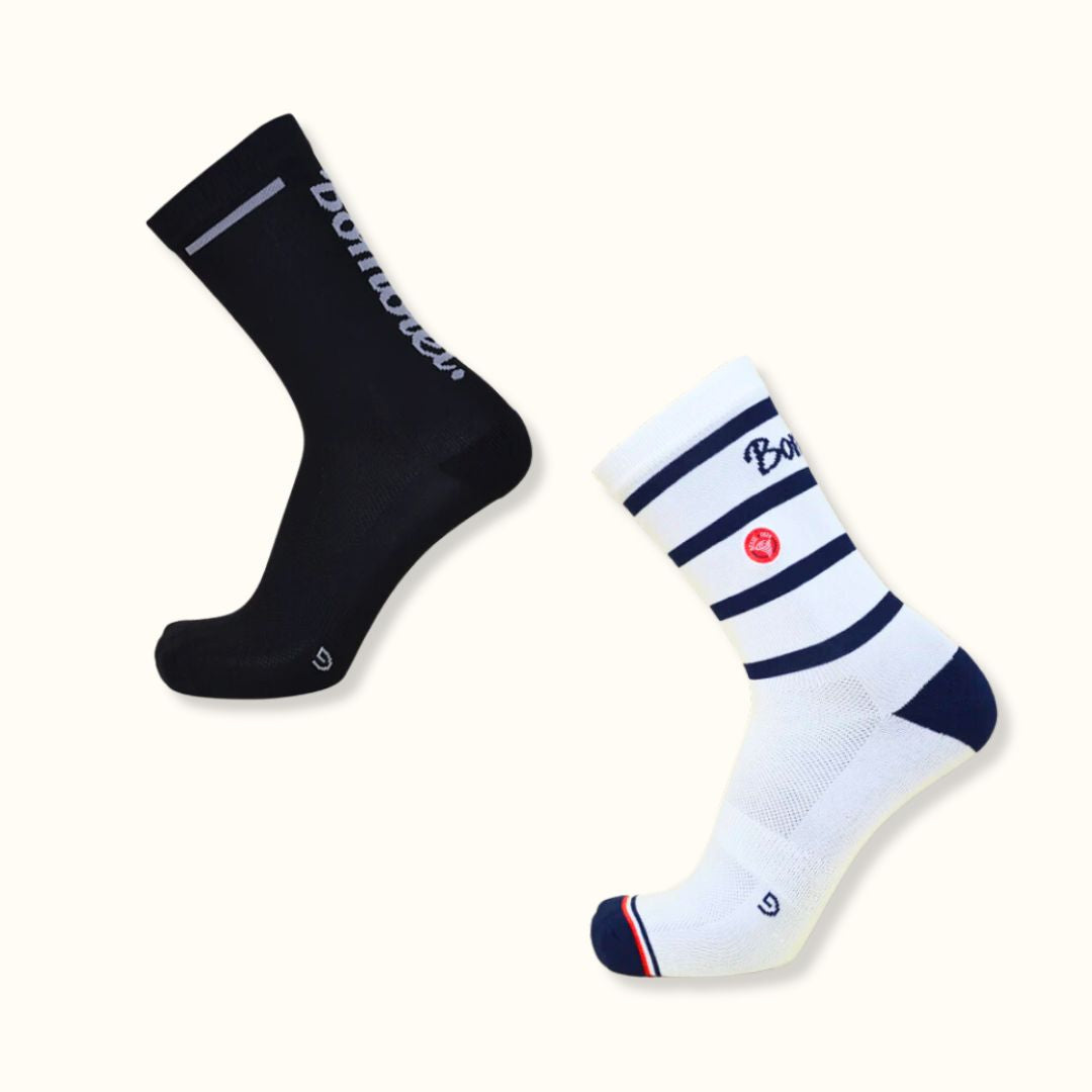 Duo chaussettes : marinières + noires