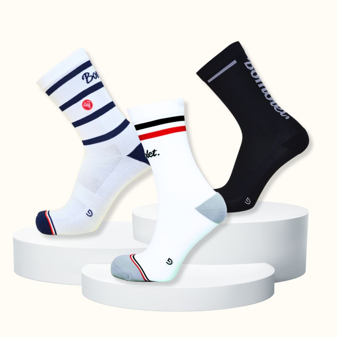 Trio Chaussettes : noire + marinière + porte-drapeau