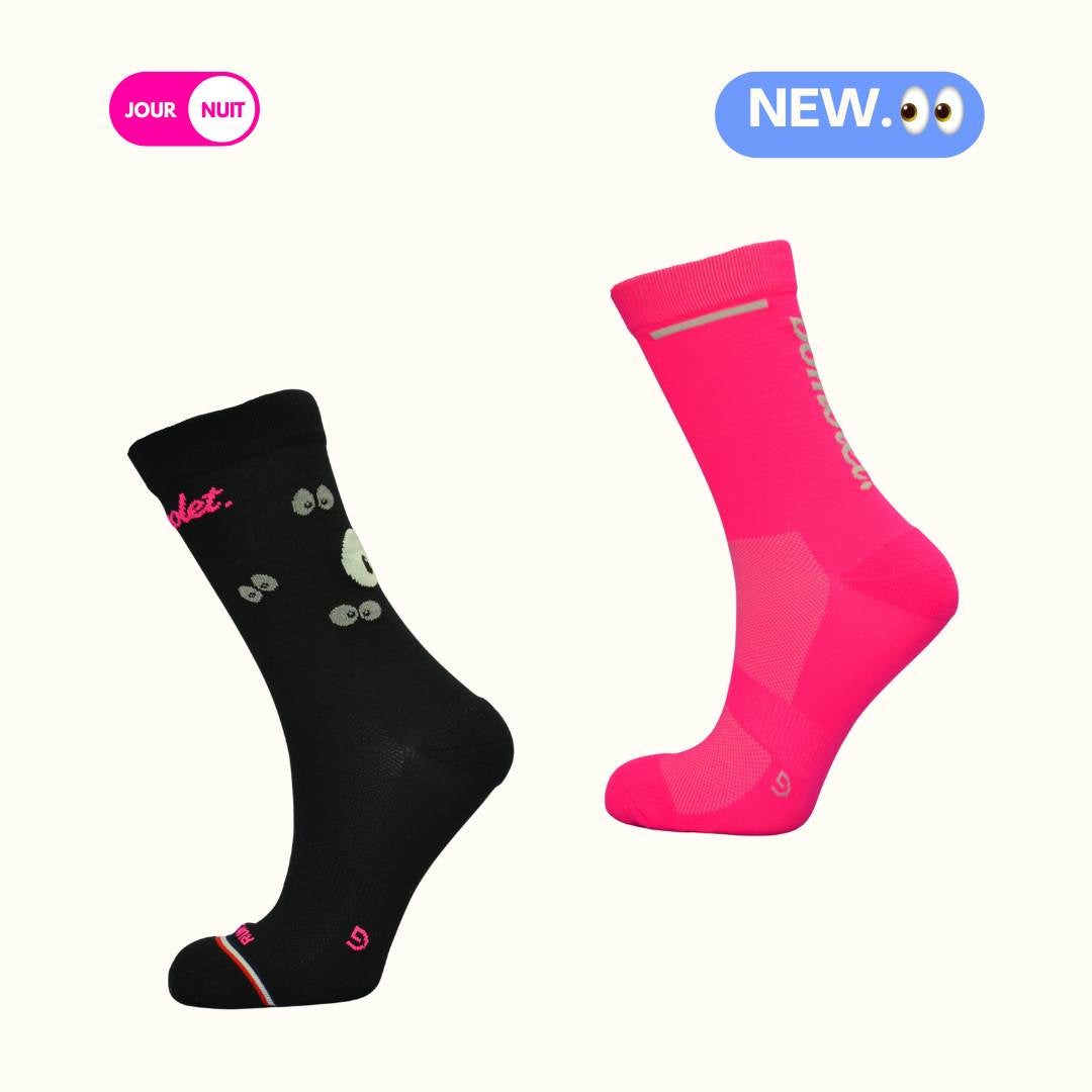 Duo Chaussettes : réfléchissante + rose fluo