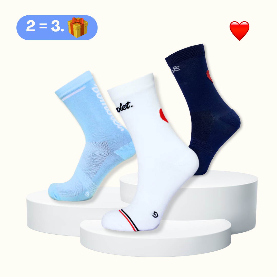 Trio Chaussettes : ciel + coeur blanc + coeur marine