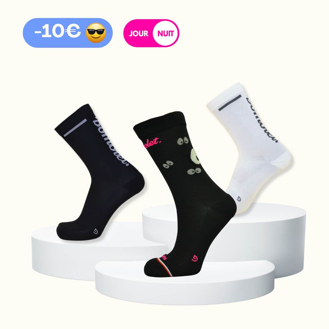 Trio Chaussettes : noire + réfléchissante + blanc