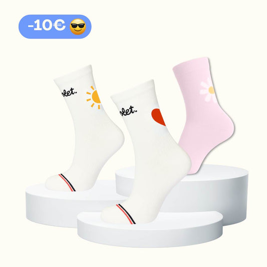 Trio Chaussettes : coeur + soleil + marguerite
