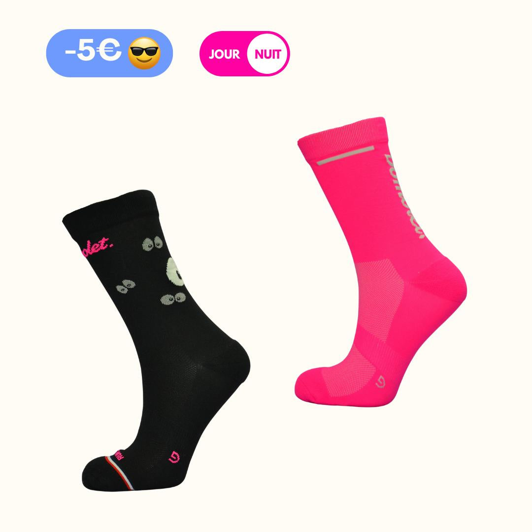 Duo Chaussettes : réfléchissante + rose fluo