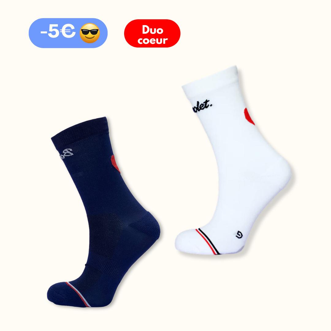 Duo Chaussettes : Coeur marine + blanc