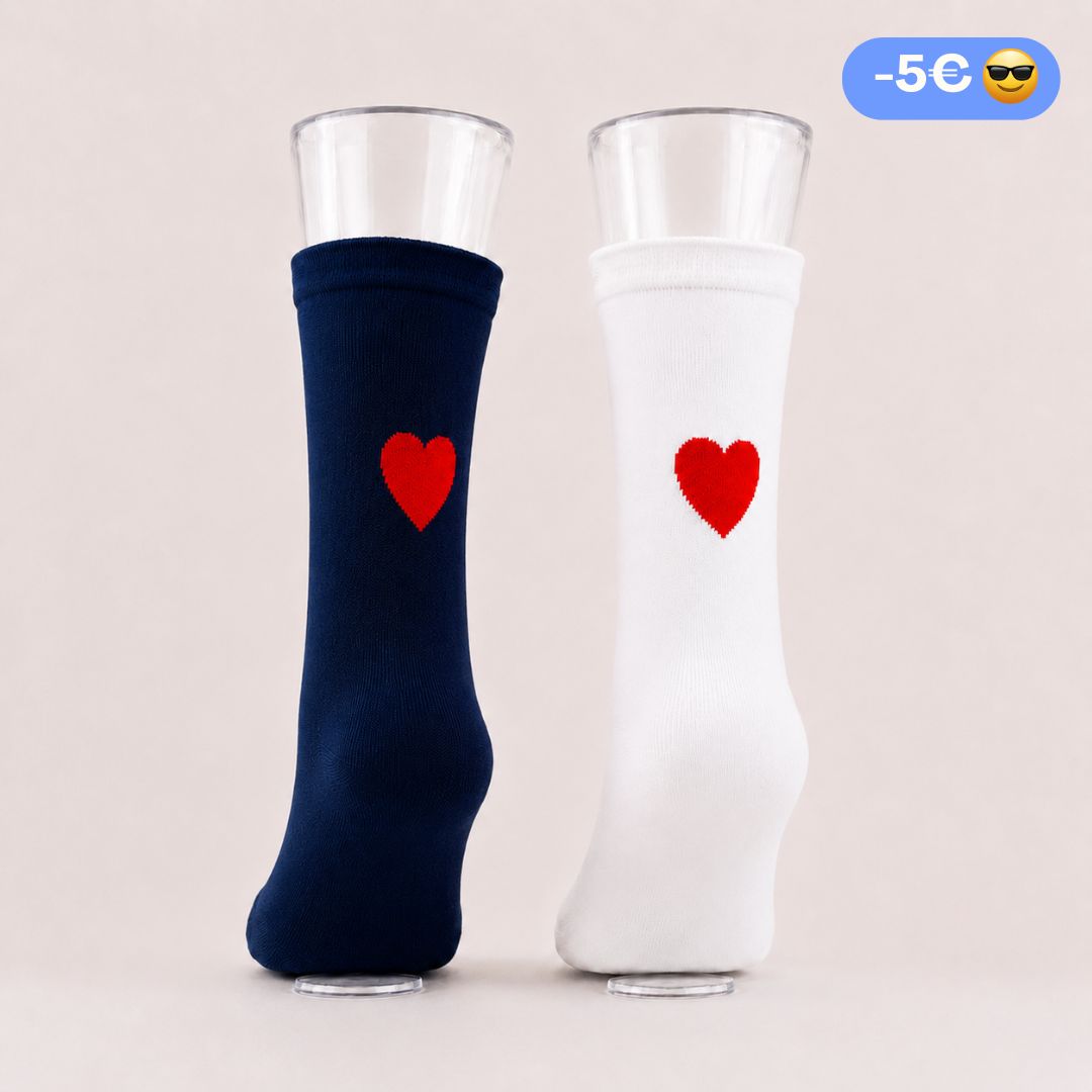Duo Chaussettes : Coeur marine + blanc