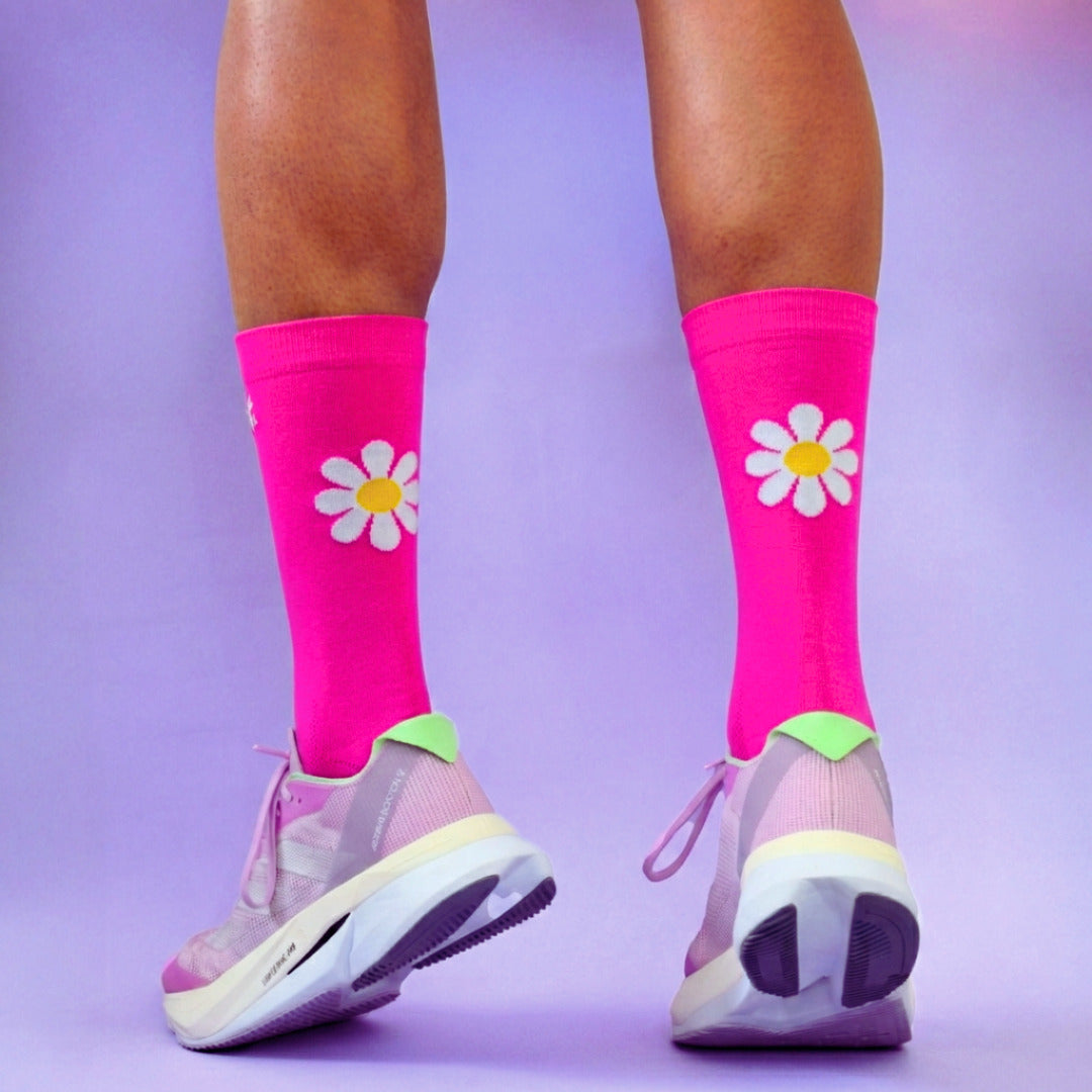 Chaussettes Running - Fleur Rose Fluo