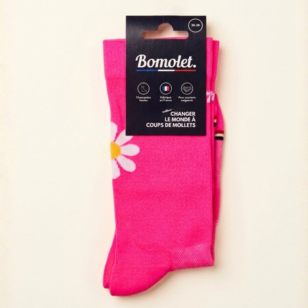 Chaussettes Running - Fleur Rose Fluo