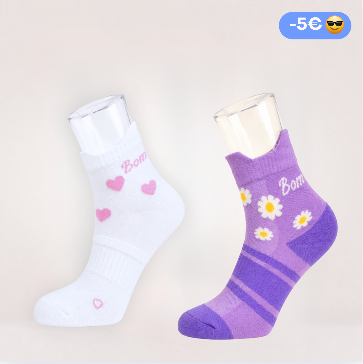 Duo Chaussettes Basses Femme : Coeurs + Marguerites