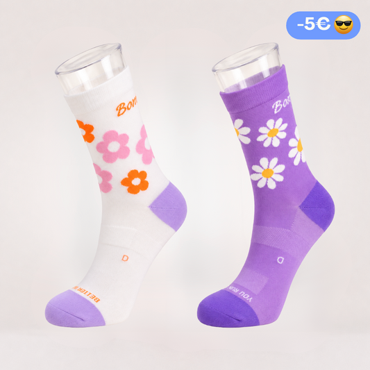 Duo Chaussettes Hautes Femme : Fleurs + Marguerites